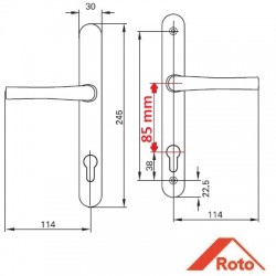 Roto Samba 85 Eksen Aynalı Kapı Kolu R01.1 Gümüş