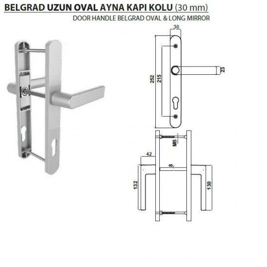 Belgrad Alm. 85 Eks.Kapı Kolu Uzun Oval 30 mm - Boyalı Gümüş*