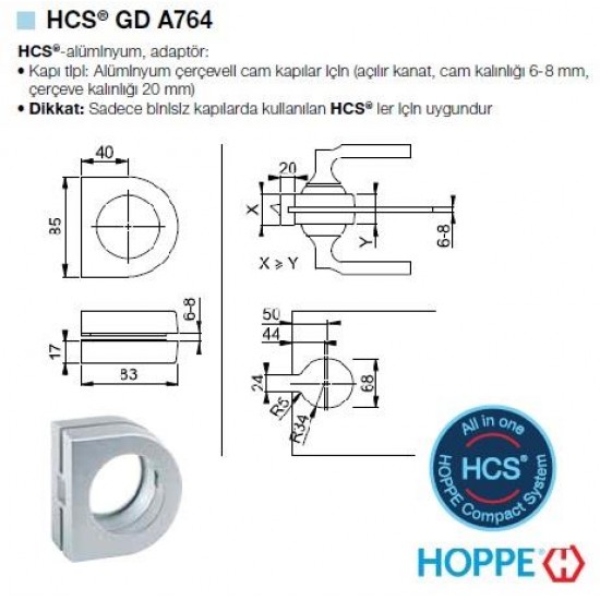 HCS Alüminyum çerçeveli cam kapılar için Profil Kapı Adaptörü - ( Muadili ) - Siyah