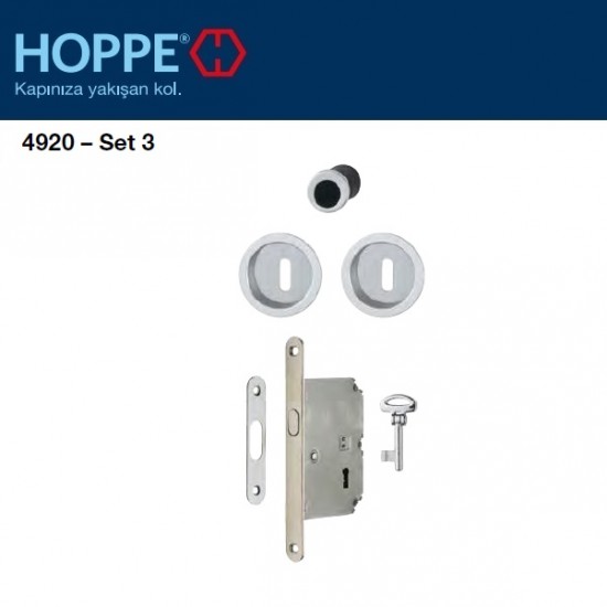 Hoppe Ahşap Kayar Sürgü Kapı Kilit/Kulp Seti - ODA Tipi 4920-3 - F1 Gümüş Eloksal