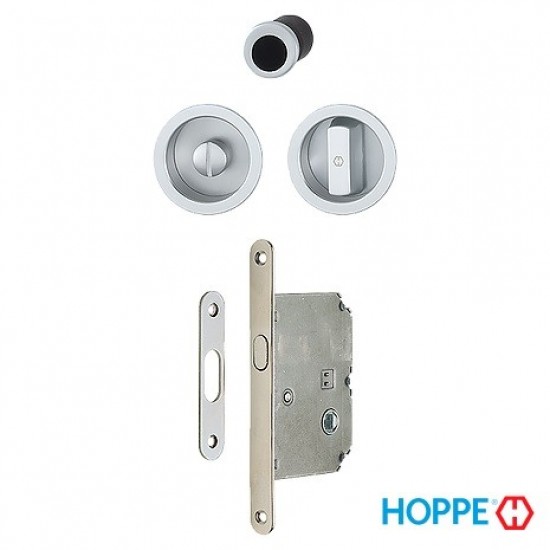 Hoppe Ahşap Kayar Sürgü Kapı Kilit/Kulp Seti -  WC Tipi 4920-1 - F1 Gümüş Eloksal