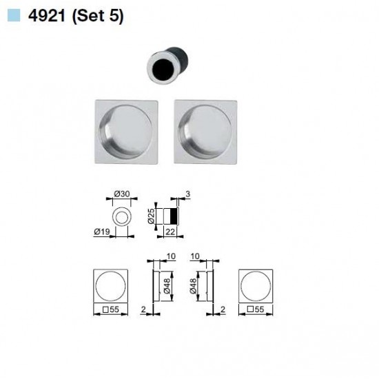 Hoppe Ahşap Kayar Sürgü Kapı Kulp Seti (Kilitsiz) 4921-Set 5 - F1 Gümüş Eloksal