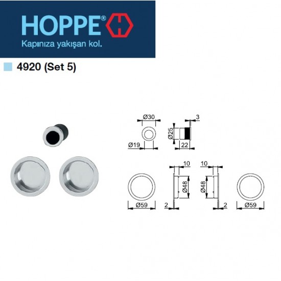 Hoppe Ahşap Kayar Sürgü Kapı Kulp Seti (Kilitsiz) - 4920-5 -F1 Gümüş Eloksal