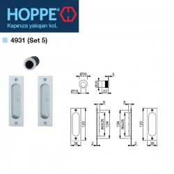 Hoppe Ahşap Kayar Sürgü Kapı Kulp Seti (Kilitsiz) - 4931-5 - F1 Gümüş Eloksal