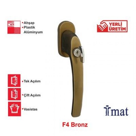 İmat Oval Filiz Kilitli Pencere Kolu - Bronz 