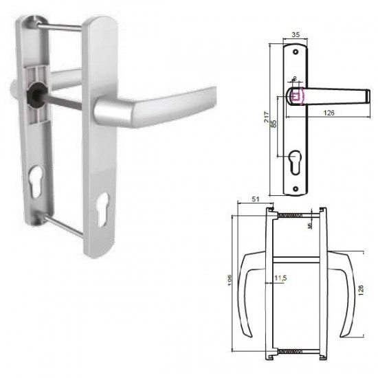 Windaform Lara  35-85 Aynalı Kapı Kolu - Boyalı Gümüş*