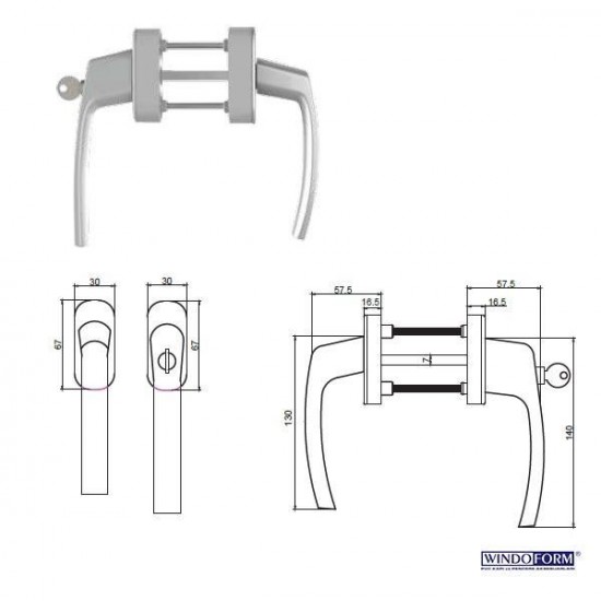 Windoform Kilitli Çift Taraflı Pencere Kolu - Boyalı Gümüş 