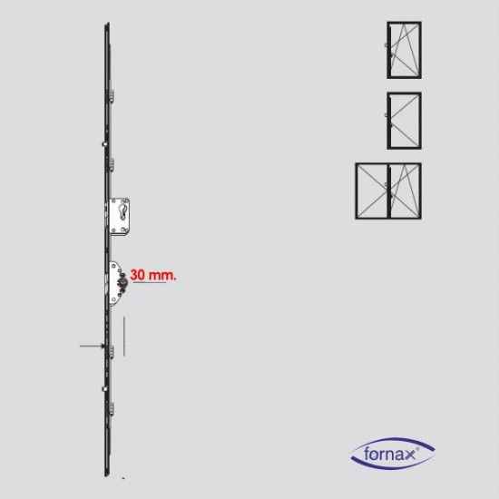 Fornax Kilitli Çift Aç. İspanyolet - Kol Yeri Ortada 30 mm 1985-2400 mm