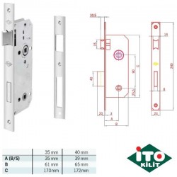 İTO Ahşap İç Kapı Ekstra Gömme Kapı Kilidi - Rulmanlı - 40 mm - WC