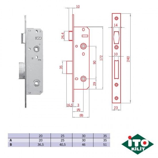 İTO Alu Doğrama WC Kilit - Dar Tip, Ekstra Uzun Sürgülü-30 mm