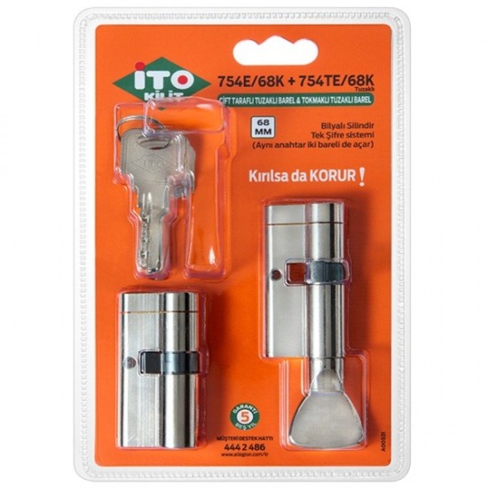 İTO Bilyalı tuzaklı 68 mm Barel + Bilyalı Tuzaklı Mandallı 68 mm Barel ( Tek Şifreli ) Blisterli