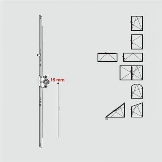 Roto NT Çift Aç. İspanyolet - Kol Yeri Ortada 15 mm 310-450 mm 