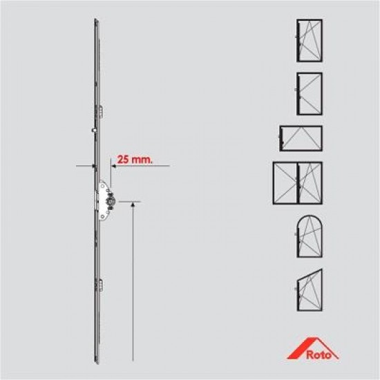 Roto Nt Çift Açılım İspanyoleti 25 Eks. Kyo 801-1200 mm. 