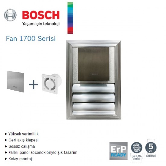 Bosch F1700 WS 100 lük Aspiratörlü Fanlı Menfez (95m³/h) - Kanatlı - Yüzeysel Montaj - İnox