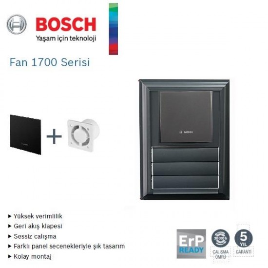 Bosch F1700 WS 125 lik Aspiratörlü Fanlı Menfez (145m³/h) - Kanatlı -Yüzeysel Montaj - Mat Siyah