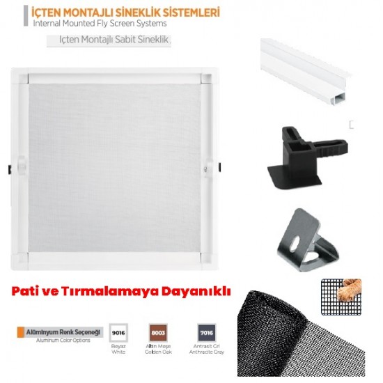 DELÜKS İçten Takma Sabit KEDİ Sineklik 70 x 140 cm ( Demonte ) - Antrasit Gri